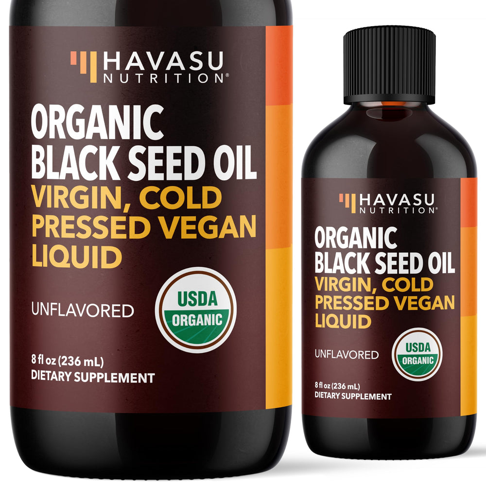 HAVASU NUTRITION Organic Black Seed Oil bottle for daily immune support.