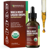 HAVASU NUTRITION Organic Maca Root Liquid Drops bottle supports energy and balance.