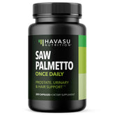 HAVASU NUTRITION Saw Palmetto bottle front shows daily prostate support in vegan capsules.
