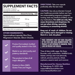 HAVASU NUTRITION Saw Palmetto PM label highlights melatonin and chamomile benefits for sleep.