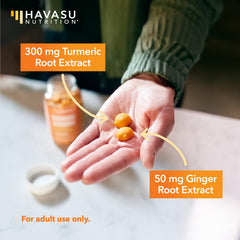 Havasu gummies bottle with spill, showcasing peach flavor and easy-to-take form.