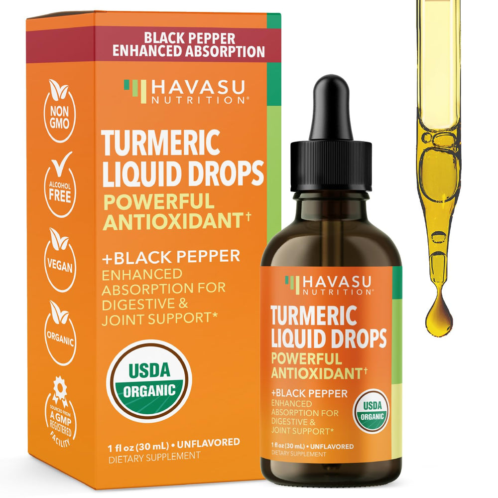 HAVASU Nutrition turmeric liquid drops in amber bottle for easy dosing and absorption