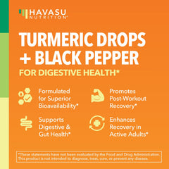 HAVASU Nutrition turmeric liquid drops label closeup showing USDA Organic ingredients