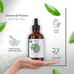 HBNO organic tea tree oil label showcasing USDA certification