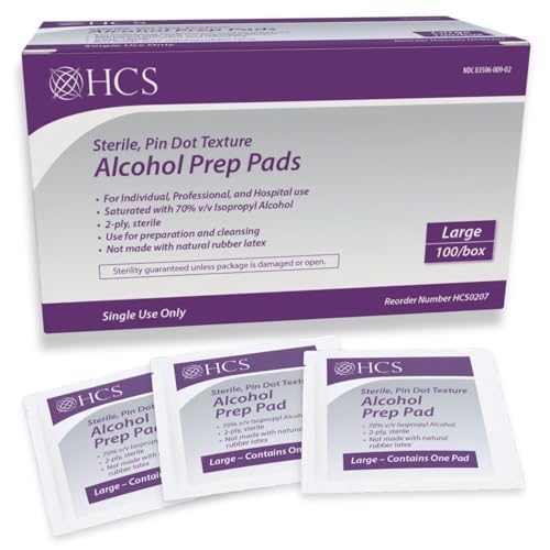 HCS Large Alcohol Prep Pads box ready for quick, hygienic skin prep in clinics or home.