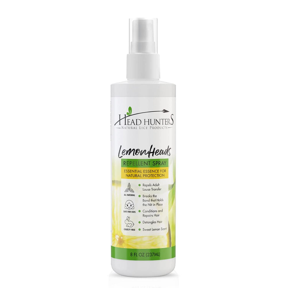 Head Hunters Lemon Heads spray bottle ready for quick lice deterrence.