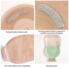Heagimed one-piece ostomy bag with easy attachment and closure.