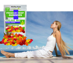 HEALING DROPS hemp gummies inside pack shows tasty gummy texture