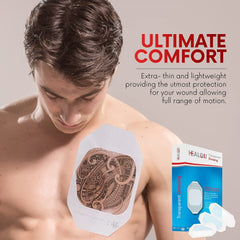 Healqu hypoallergenic dressing adheres softly to skin without irritation.