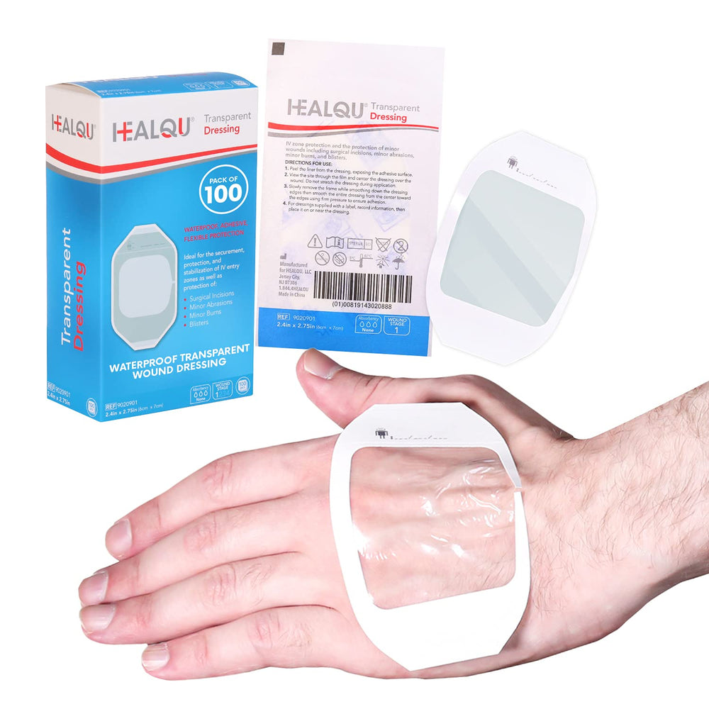 Healqu transparent dressing patch provides clean, secure wound protection.