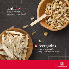 Close-up of Astra Isatis ingredients featuring astragalus and licorice