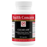 Health Concerns Clear Air bottle showing daily lung support capsules.