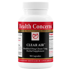 Health Concerns Clear Air bottle showing daily lung support capsules.