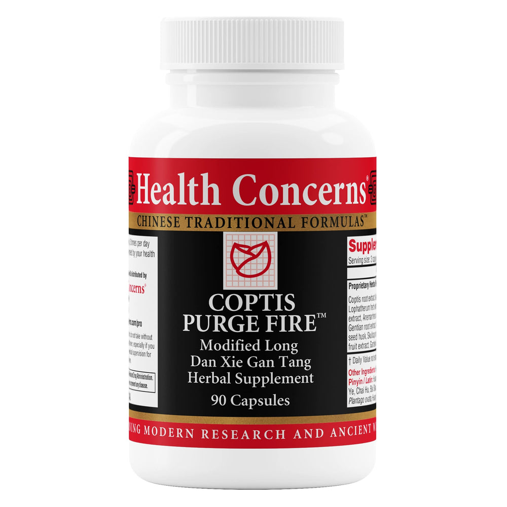 Health Concerns Coptis Purge Fire bottle highlights herbal immune support.