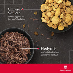 Health Concerns herbal ingredients oldenlandia skullcap dong-quai depicted for skin balance.