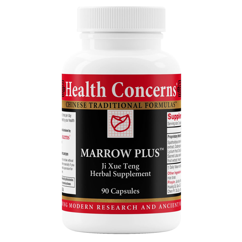Health Concerns Marrow Plus bottle front showing herbal blend for daily vitality.