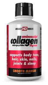 Health Direct AminoSculpt mango liquid collagen bottle shows high-potency formula for daily use
