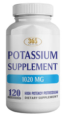 HEALTH LFE 365 Health Potassium bottle front shows non-GMO, gluten-free supplement for daily use.