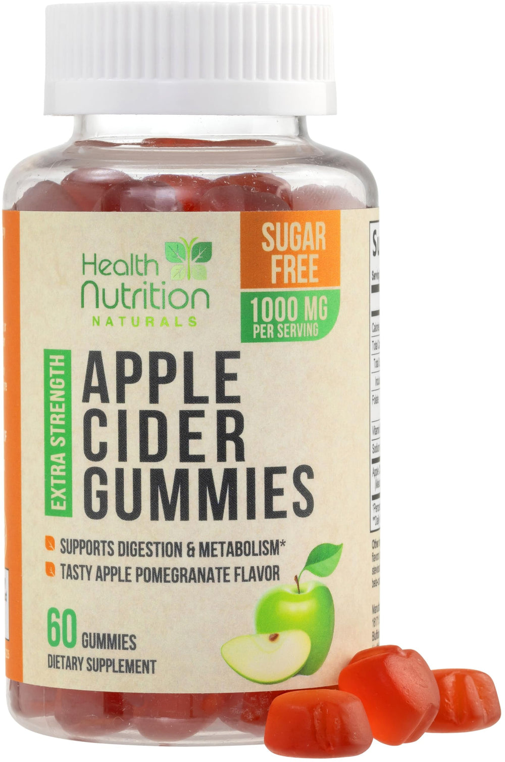 Health Nutrition Naturals gomitas ACV 1000 mg, botella lista para consumo diario.
