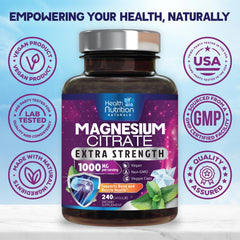 Health Nutrition Naturals magnesium citrate capsules pour illustrating effortless dosing.