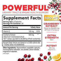 Health Nutrition Naturals Cranberry Pills concentrate capsules showing potency