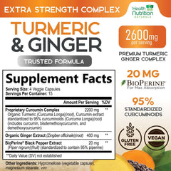 Health Nutrition Naturals Curcuma con jengibre para absorción óptima