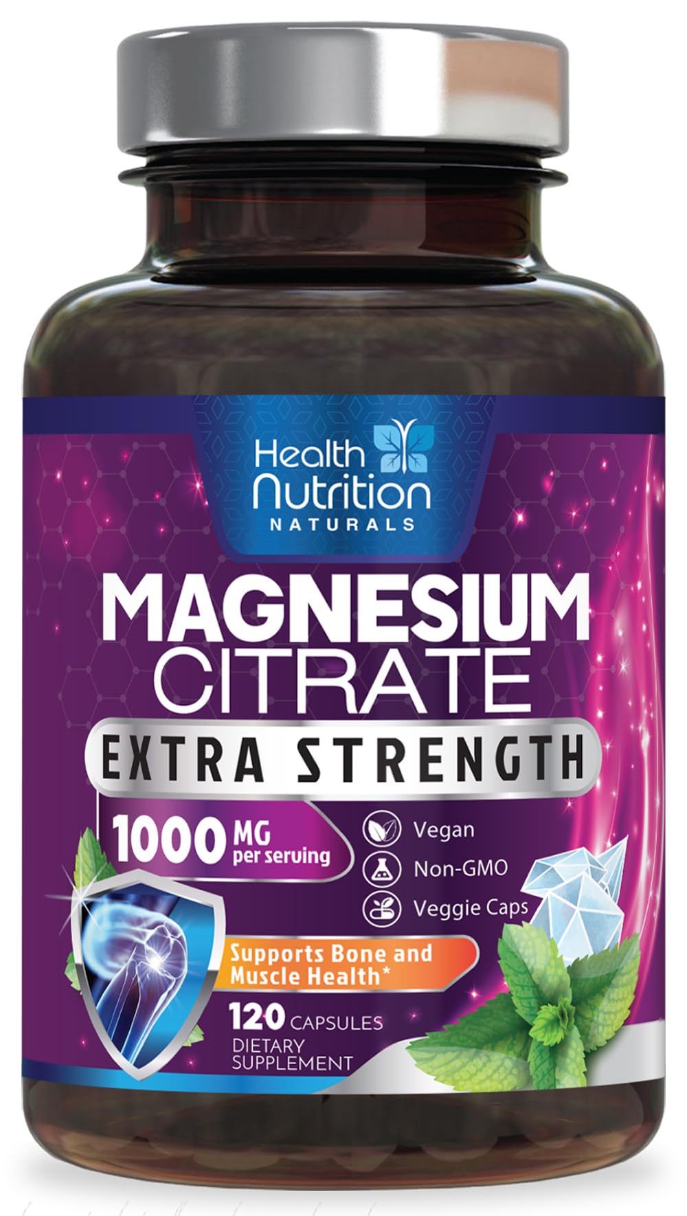 Health Nutrition Naturals magnesium citrate capsules bottle for daily use supporting muscle and nerve health
