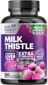 Health Nutrition Naturals Milk Thistle bottle for liver support and detox potential.