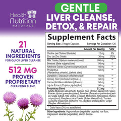 Health Nutrition Naturals milk-thistle capsules highlighting natural liver support and antioxidant virtues.