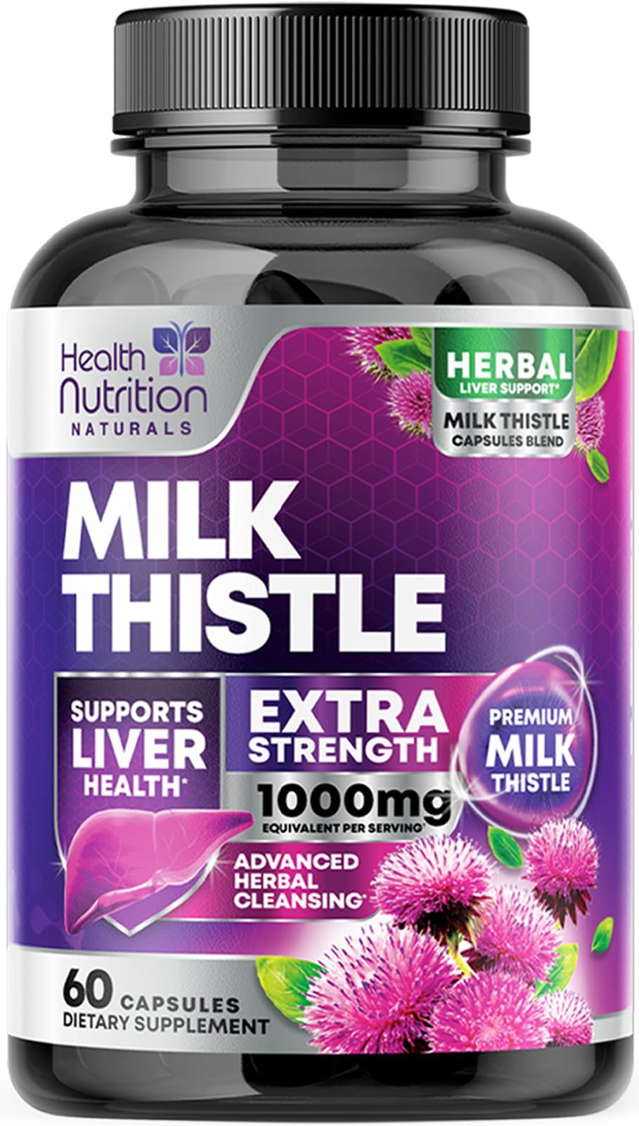 Health Nutrition Naturals Milk Thistle supplement bottle shown for daily liver support