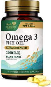 Health Nutrition Naturals Omega-3 1200mg softgels bottle promoting heart and brain wellness