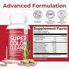 Health Plus Super Colon Cleanse bottle back label with directions for easy, informed use.