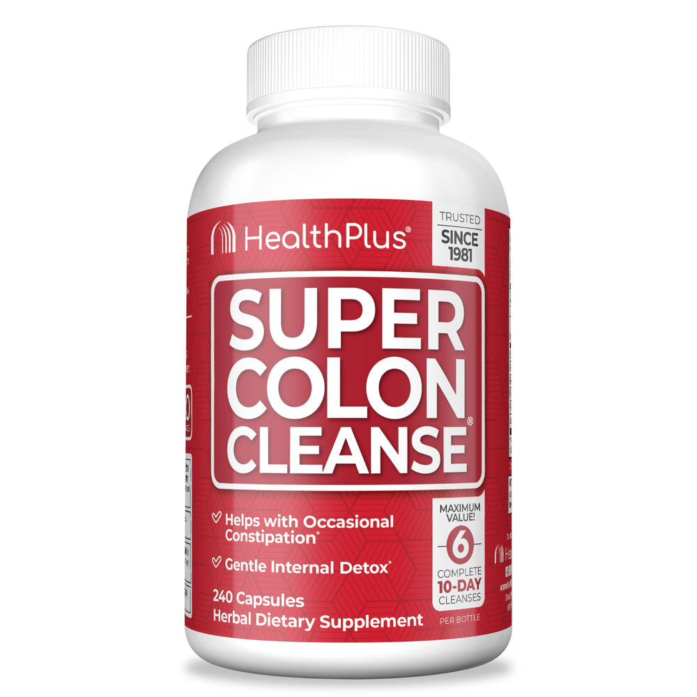 Health Plus Super Colon Cleanse bottle front for gentle digestive support.