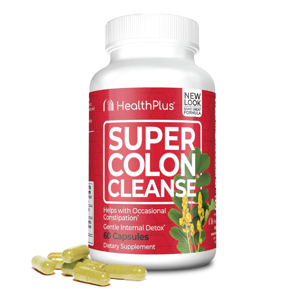 Health Plus Super Colon Cleanse bottle front view for gentle gut support.