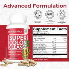 Health Plus Super Colon Cleanse capsules close-up, easy daily support for digestive comfort