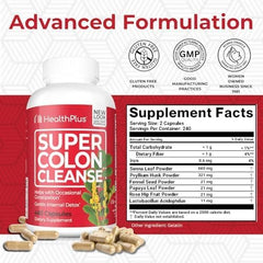 Close-up of Health Plus capsules representing gentle gut detox support