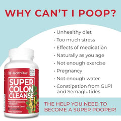 Health Plus Super Colon Cleanse label on bottle emphasizes natural ingredients.