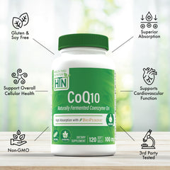 Label art and 120-count bottle illustrate natural fermentation of CoQ-10