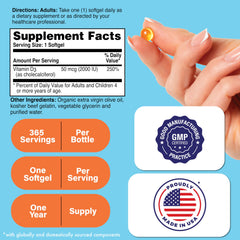 Closeup of Health Thru Nutrition D3 softgels, easy daily ingestion