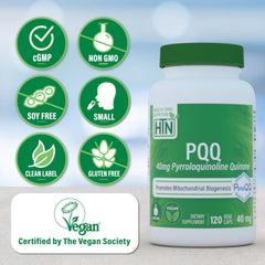 Health Thru Nutrition PQQ 40mg bottle back showing ingredients and safety notes