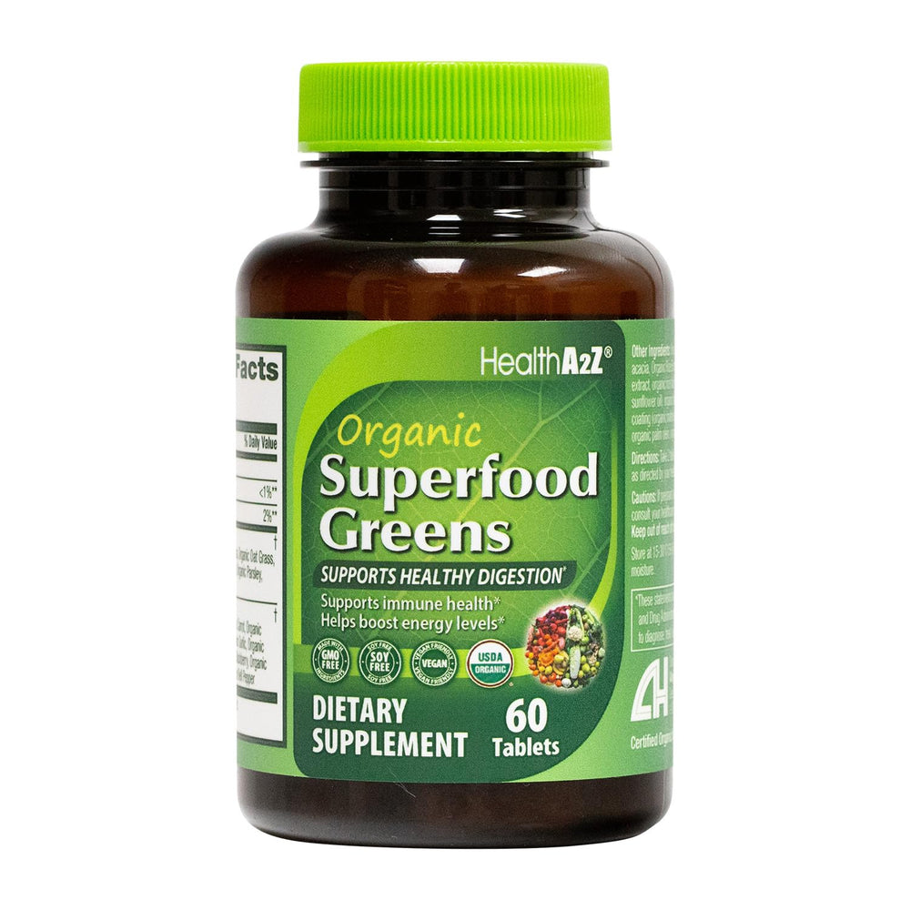 HealthA2Z Organic Superfood Greens bottle for daily greens and natural energy.