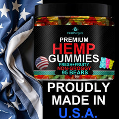 Healthergize glass bottle gummies closeup highlights fruity flavor and texture