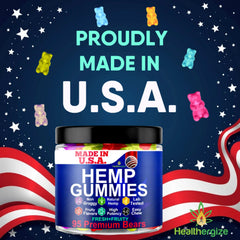 Healthergize hemp gummies bottle with dispense shows convenient use in daily routines.