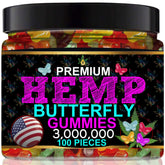 Healthergize hemp gummies bottle with vibrant shapes promotes nighttime calm.