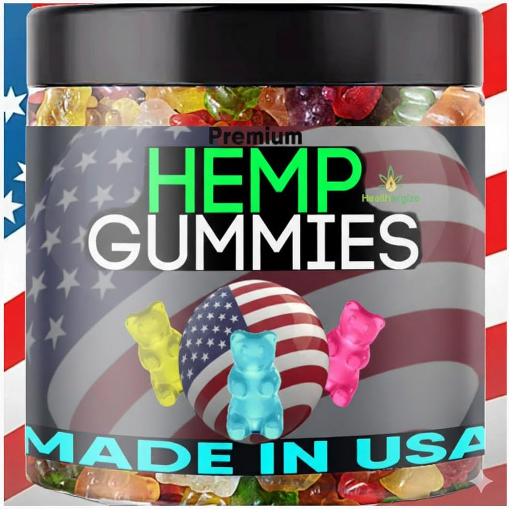 Healthergize Hemp Gummies Calm and Relaxation bottle pour promotes calm for night use