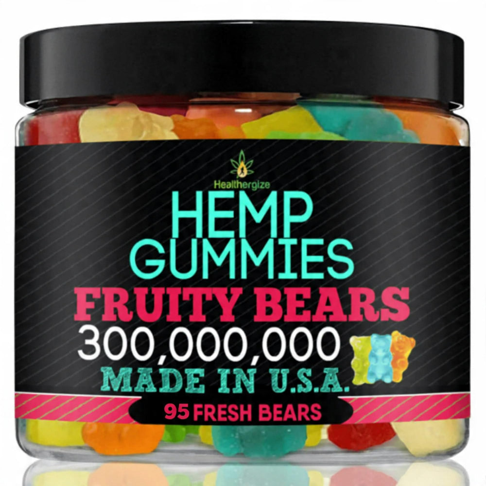 Healthergize hemp gummies bottle for a fruity sleep-aid ritual.