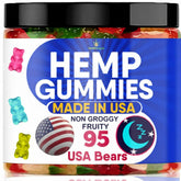 Healthergize hemp gummies bottle shows full calm formula for nightly relaxation.