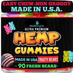 Healthergize hemp gummies sleep-relaxation pack shot with fresh fruity flavors for peaceful evenings.
