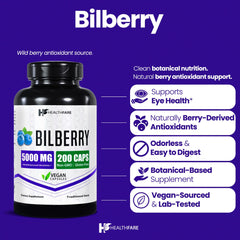 Close-up of Healthfare Bilberry capsules highlighting convenient daily use.