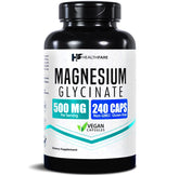 HealthFare Magnesium Glycinate 500mg bottle with easy to swallow capsules for daily use.